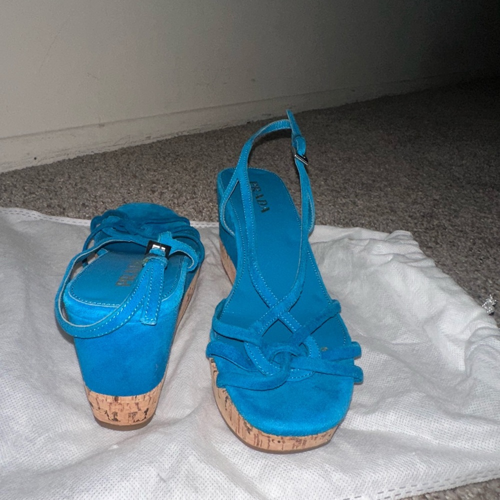 Prada Blue Suede Wedge Sandals - Picture 4 of 4